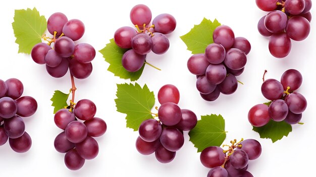 Red grapes with green leaves and half sliced