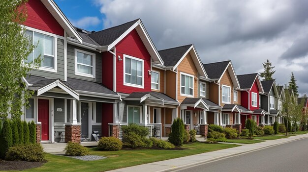 red and gray row houses Colorful english terraced houses AI Generative