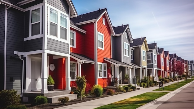 Photo red and gray row houses colorful english terraced houses ai generative