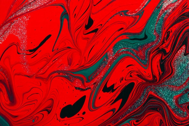 Red green acrylic fluid art, abstract creative Christmas background