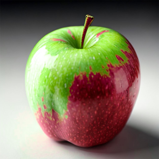 Red and green apple on white background