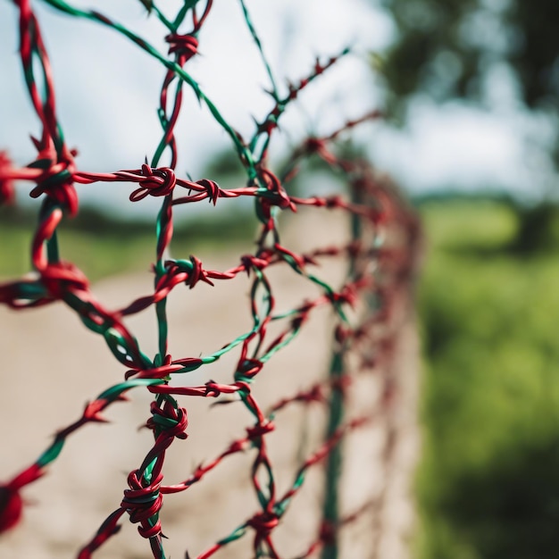 Red and green barbed wire freedom breaks barriers