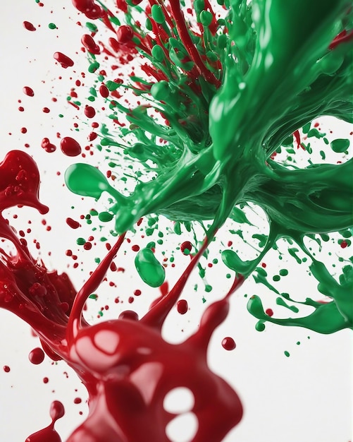 Red and green brush colorful splash on white background