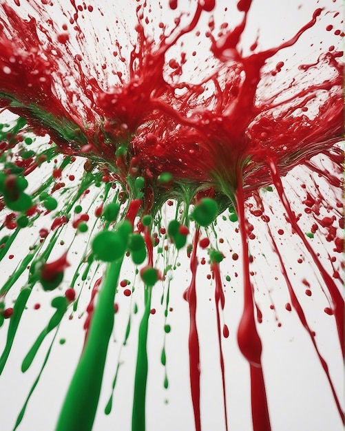 Red and green brush colorful splash on white background