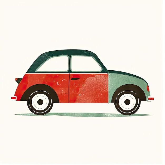 A red and green car on a white background