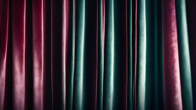 Photo red and green curtain background close up of velvet curtain