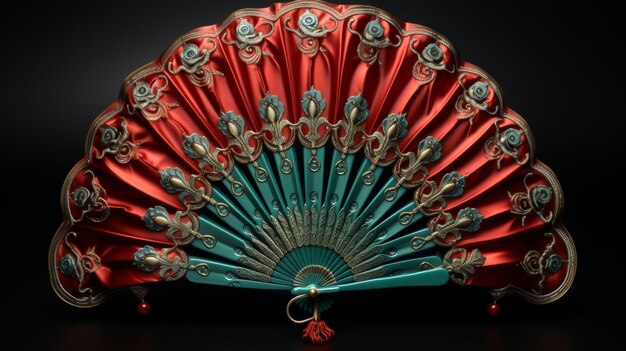 Photo red and green fan on table