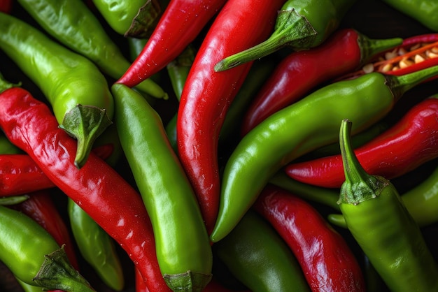 Red and green hot chilli peppers