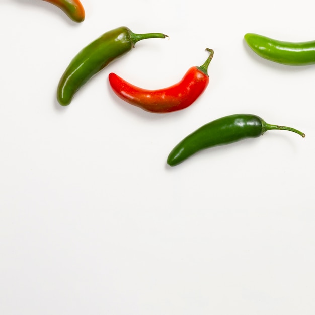 Red and green peppers with copy-space