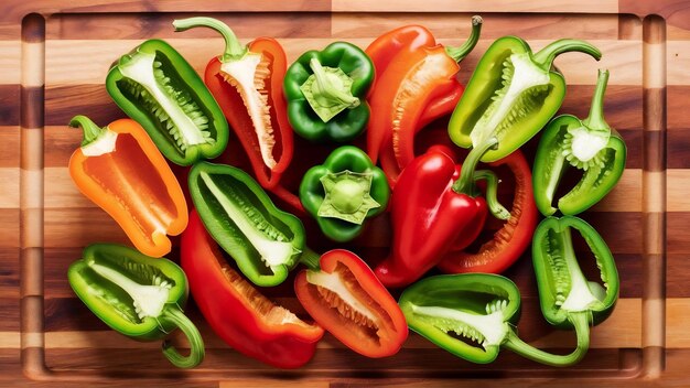 Red and green peppers with copy space
