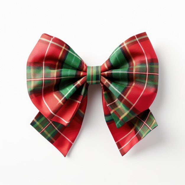 Red and green plaid bow and ribbon isolated on transparent background