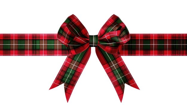 Photo a red and green plaid bow tied to a ribbon perfect for adding a festive touch to gifts or decorations