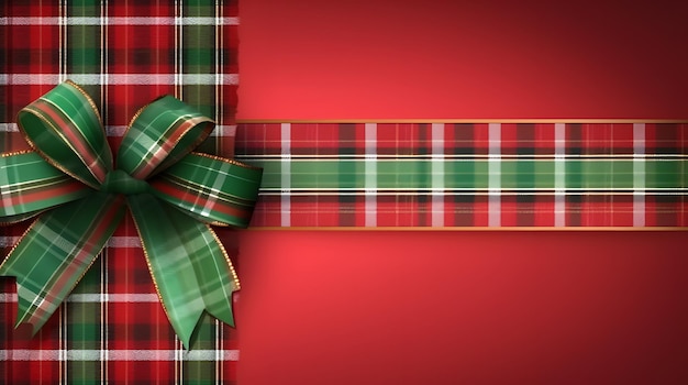 Photo red and green plaid ribbon tied in knots around the edge of the frame