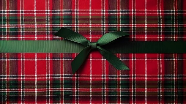 Photo red and green plaid ribbon tied in knots around the edge of the frame