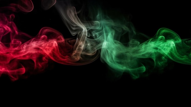 Red and green steam on a black background Copy space