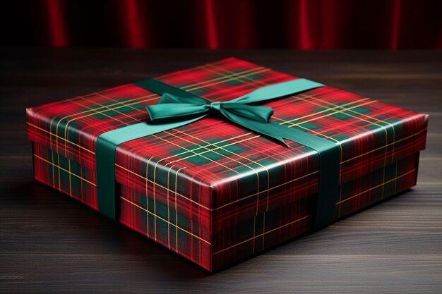 Photo red and green tartan gift box