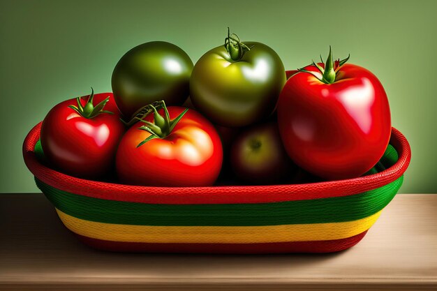 Red and green tomatoes in the basket