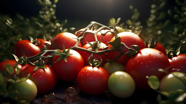 Red and green tomatoes on a branch Generative AI