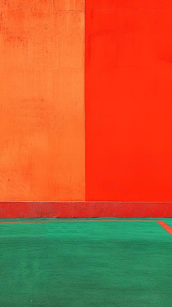 a red and green wall with a black fire hydrant