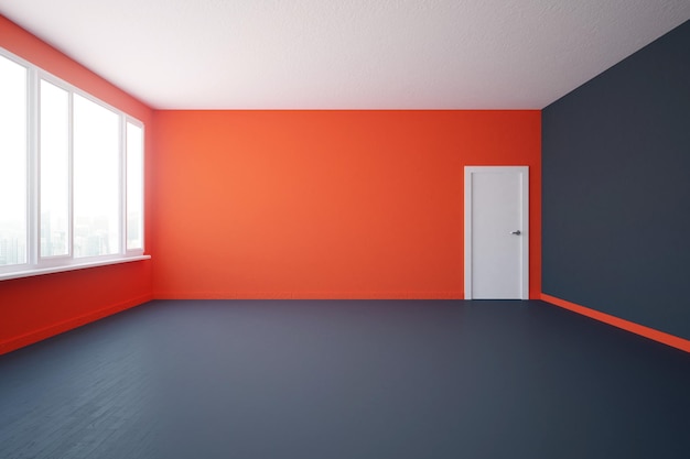 Red and grey interior with blank wall