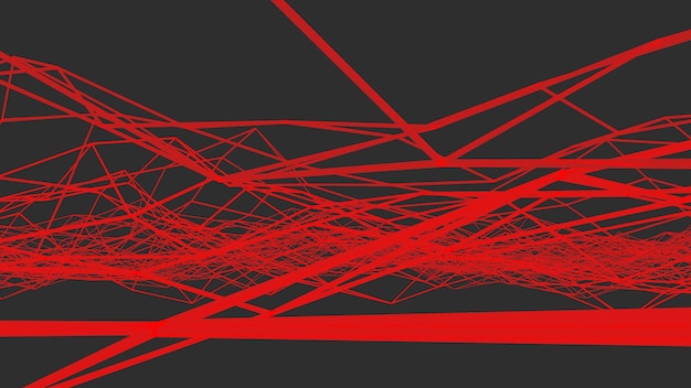 Red grid of lines on a gray background 3d rendering image