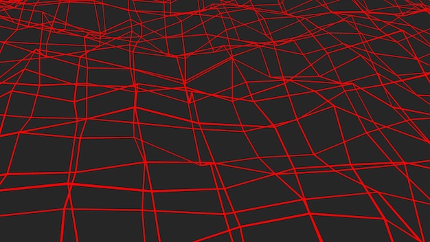 灰色の背景の赤い線のグリッド 3D レンダリング画像