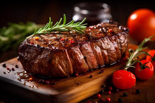 赤いグリルフライドフード 生のステーキ 背景のグリルビーフ 暗い肉 ゲネレーティブAI