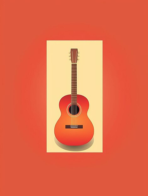 Photo a red guitar is on a yellow background with a picture of a guitar on it.