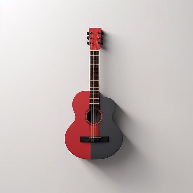 a red guitar on a shelf with a black and red case.