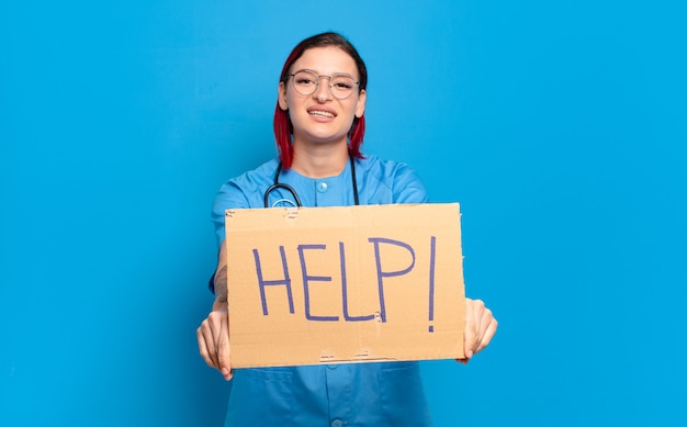 Photo red hair cool nurse woman. medical crisis concept