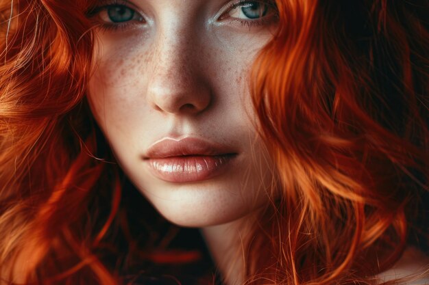Red Hair Fashion Girl Portrait Wavy Red Hair Fashion Girl Portrait