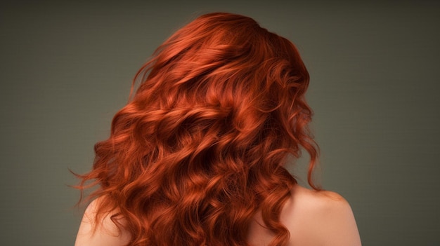 red hair girl with long hair on a white background