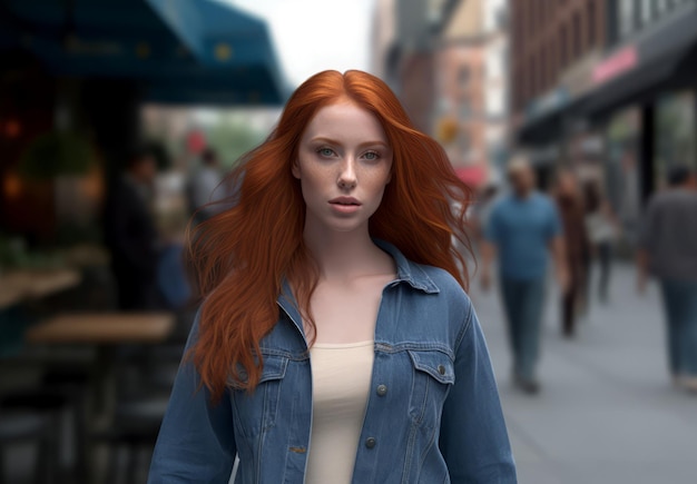 Photo red hair street fashion model pretty generate ai