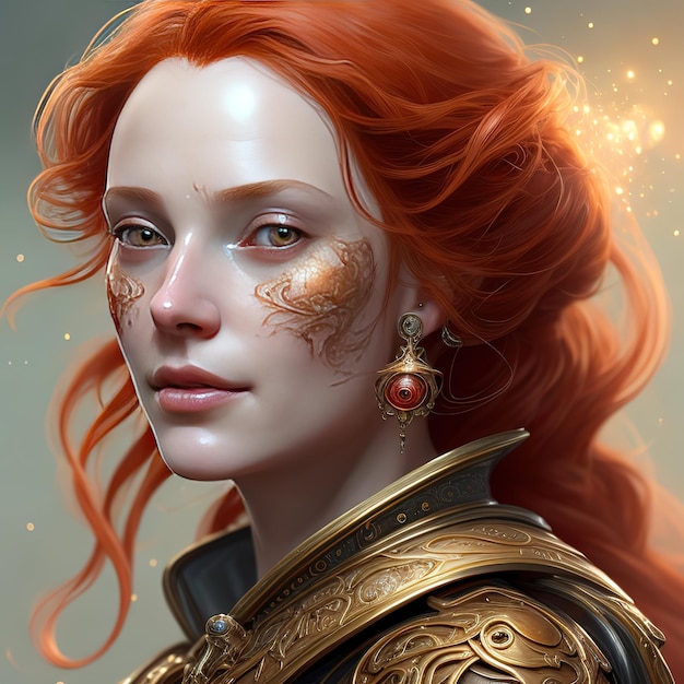 red haired female warrior with green eyes