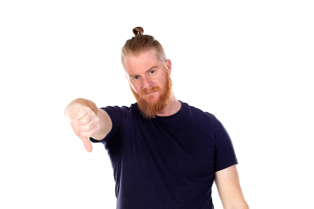 Red haired man with long beard saying No