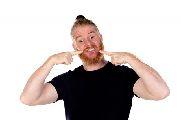 Photo red haired man with long beard