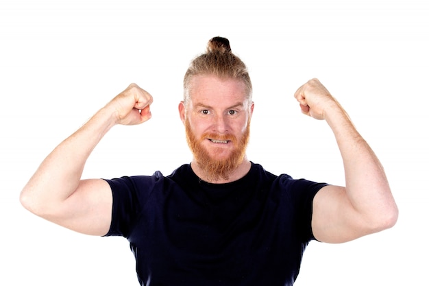 Photo red haired man with long beard