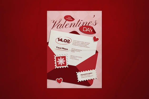 red hand drawn scrapbooking valentines day social media flyer