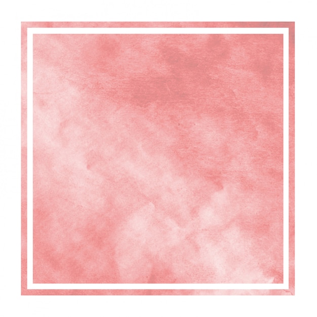 Red hand drawn watercolor rectangular frame background texture with stains