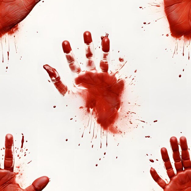 Photo red hand prints like a blood prints on a white background