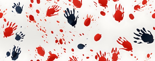 Photo red hand prints like a blood prints on a white background