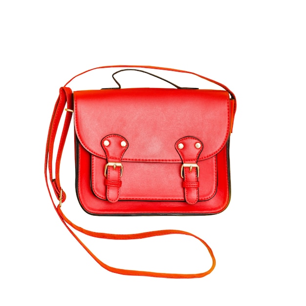 Red handbag. Fashionable concept. Isolated. White surface