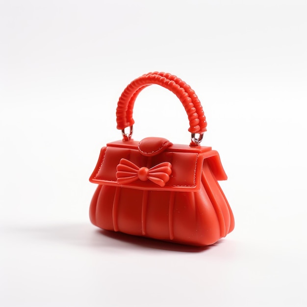 a red handbag with a bow on the handle.