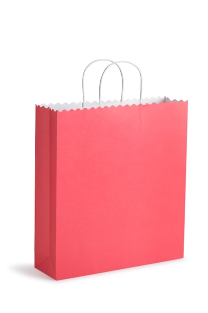 Red handle paper bag isolated on white