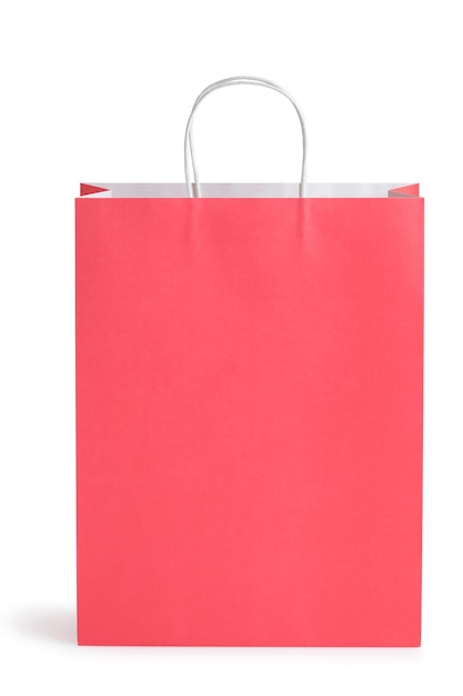 Red handle paper bag isolated on white