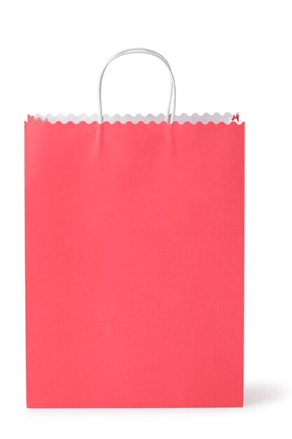 Red handle paper bag isolated on white