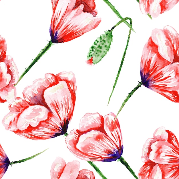 Red handpainted poppy pattern