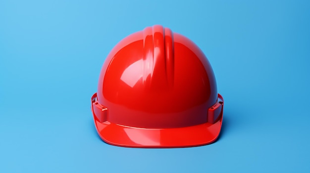 Red hard hat on blue background space
