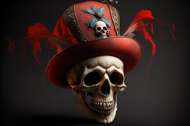 Red hatted skull of a jester a digital representation