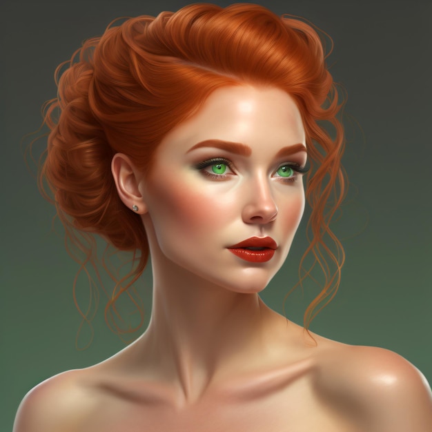 Red head digital portrait art